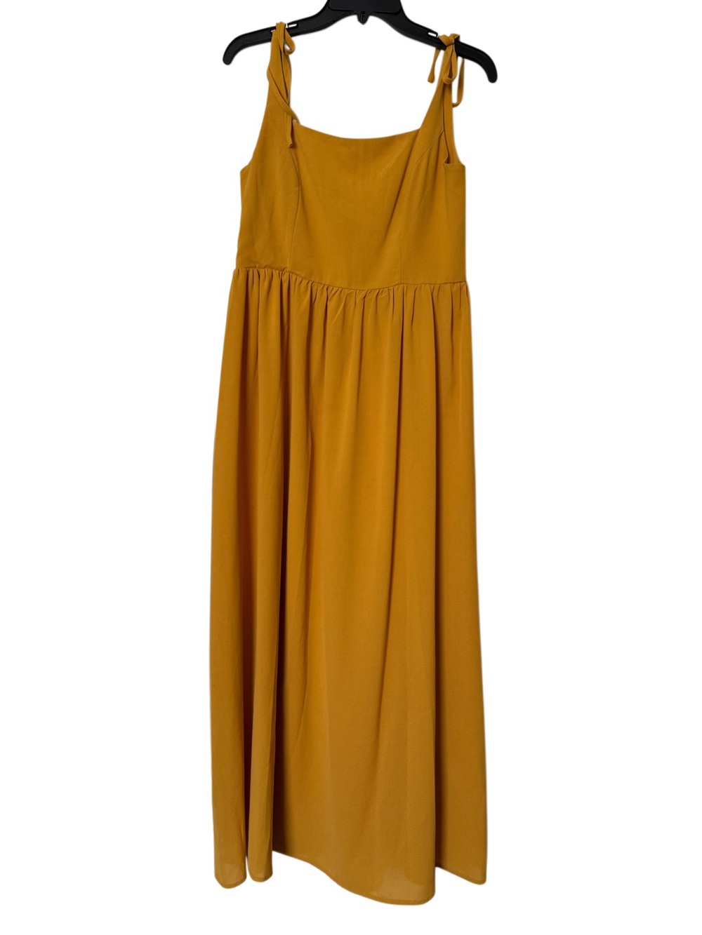 Luukse Mustard Yellow Chiffon Maxi Dress S Tie Strap Smocked Back Flowy